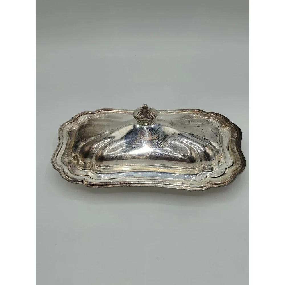 Gorham Heritage Silverplate Butter Dish With Lid and Glass Insert 7.5